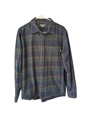 Eddie Bauer Flannel Shirt Mens L Green Navy Plaid Button Down Cotton 23x27 Gorp